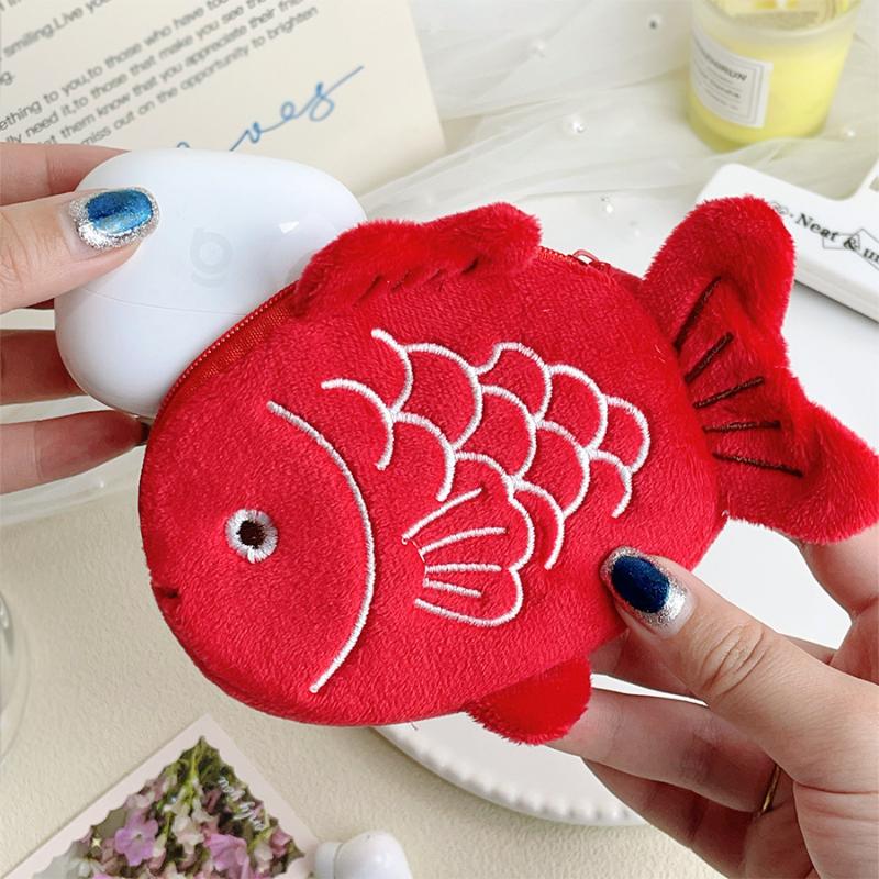 Cute Koi Fish Plush Coin Purse Pendant Cartoon Fish Shaped Zipper Wallet For Storing Coins And Earbuds Storage Bag Gifts