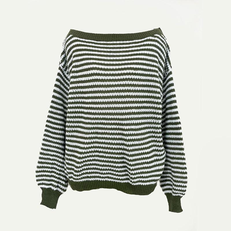 Autumn and Winter Striped Sweater Pullovers Women New Arrivals Off The Shoulder Oversized Sweater Knit Jumper