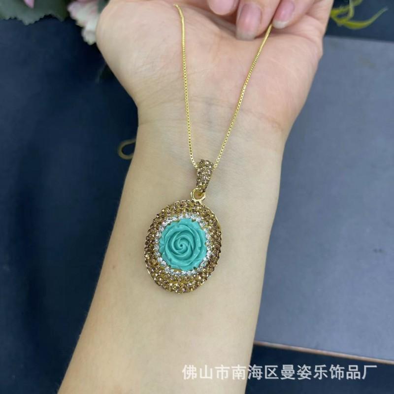 Handcrafted Ceramic Blue Pine Rose Jewelry Set With Shell Inlay Women Earrings Necklace Bracelet