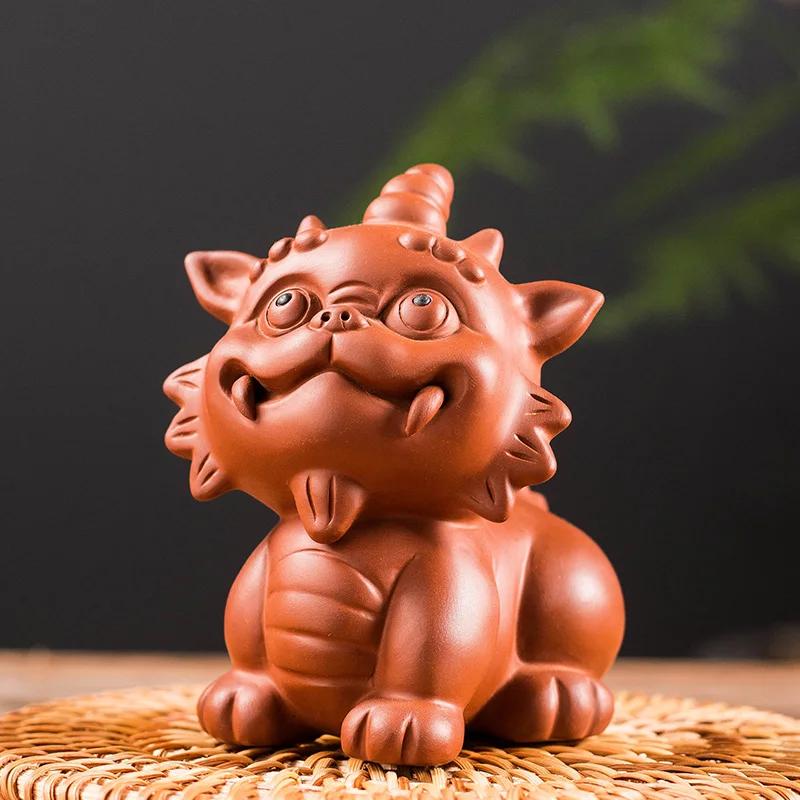 Handmade Purple Clay Tea Pet Lucky Fortune Animal Statue Tea Figurine Ornaments Home Tea Set Decoration Accessories Crafts 7.8X6.2X8.3CM