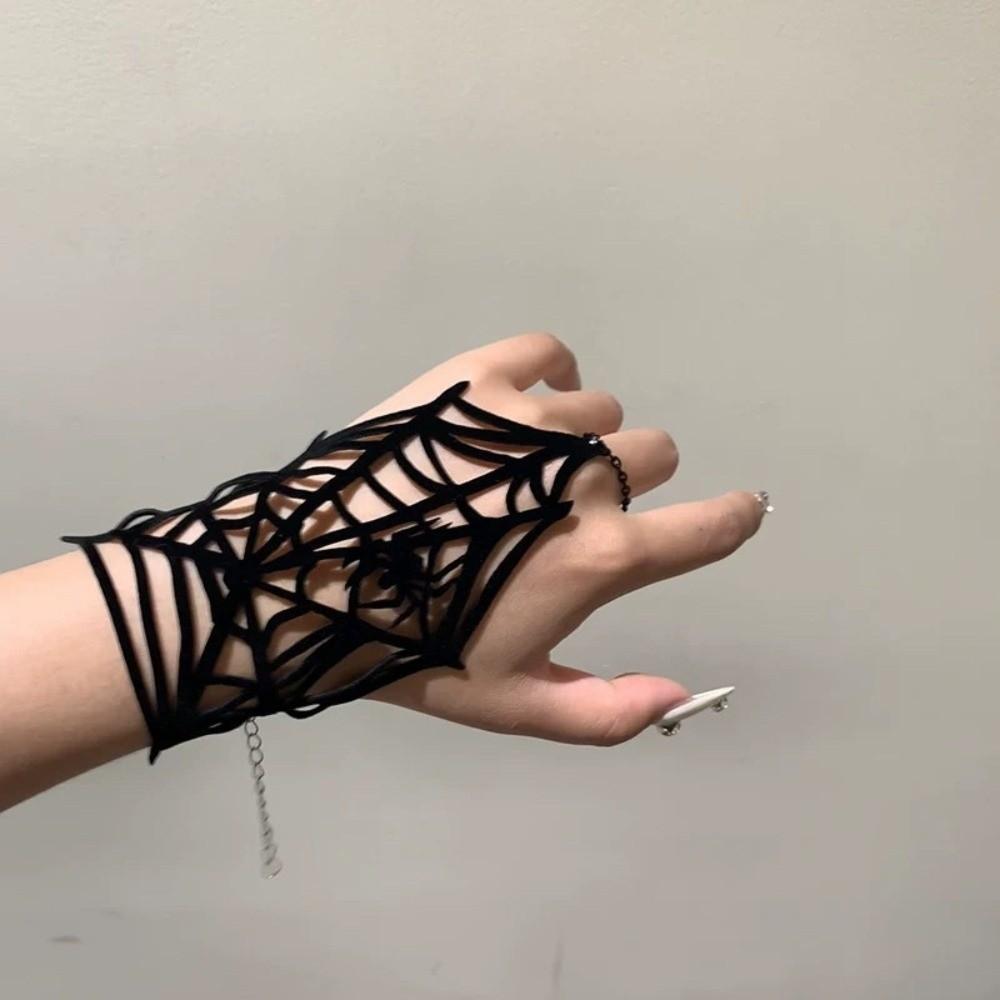 Black Spike Gothic Bracelet Double-sided Adjustable Hand Chain Spider Web Bracelet Party