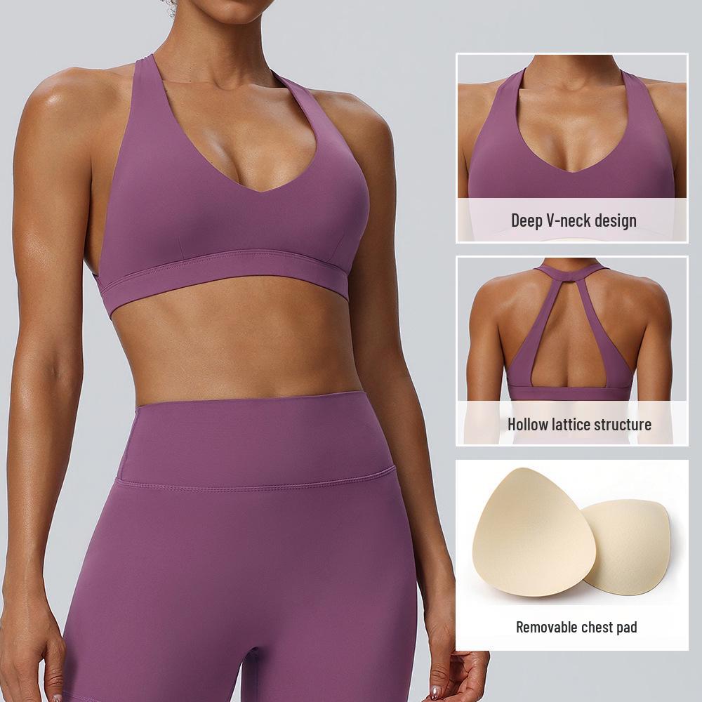 Women's Breathable Quick-Dry Halter Sports Bra with Chest Pads for Yoga and Fitness