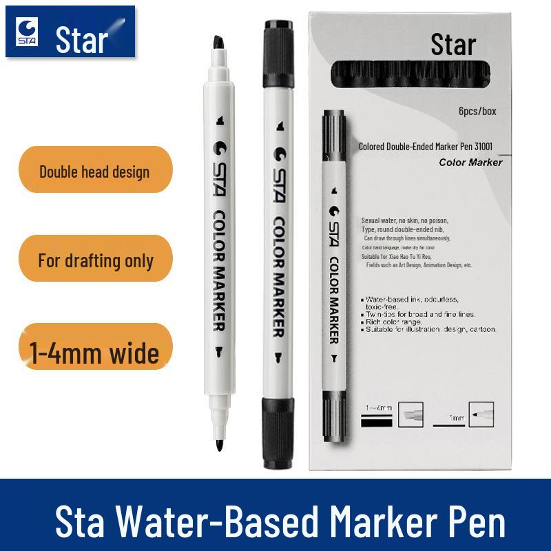 Sta 3100 Double-Ended Black Dot Tip Pen, Water-Based Marker for Painting & Architectural Columns, 3-4MM. чёрный