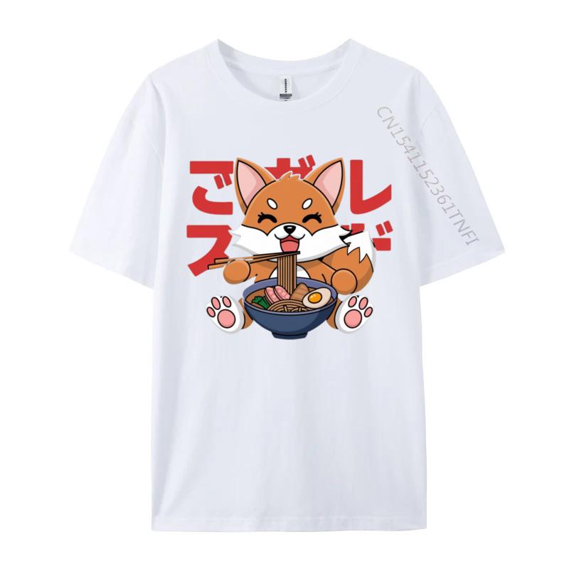 Kawaii Corgi Eating Raunisex Cute Japanese Anime Dog Lovers Rife Unisex Tees Pug Eating Raunisex T Shirts Premium Cotton Design T Shirt