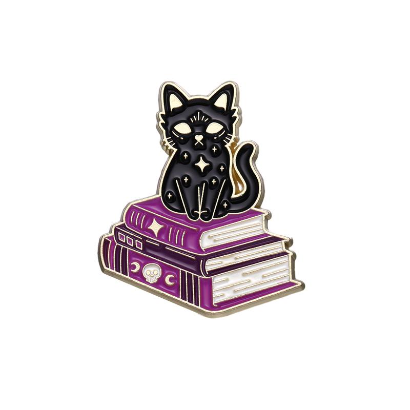 Witch Cats Enamel Pins Custom Black Kitten Spell Book Magic Potion Brooches Lapel Badges Gothic Animal Jewelry Gift for Friends