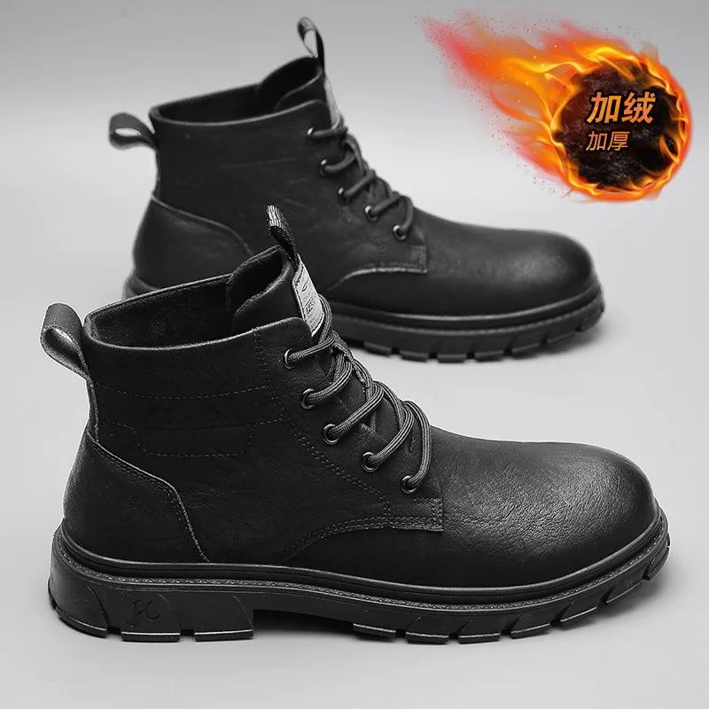 Winter Tooling Boots Men's Ankle Leather Boot High Top RetroClassic Anti-slip Street Motorcycle Shoes NewStyle Popular Model