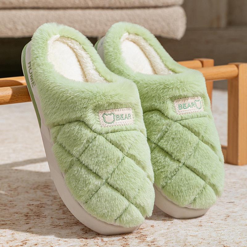 Wear non-slip thick-soled plush winter cotton slippers household cotton shoes women's warm and velvet home slippers