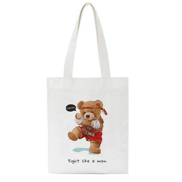 Холщовая сумка Y2K с принтом медведя Kawaii, милая сумка-шопер с надписью Harajuku Ins, большая вместительная сумка-шоппер, новая повседневная женская сумка на плечо Kpop Ulzzang 24*26cm