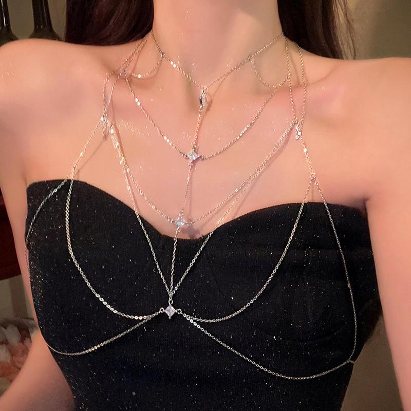 Spicy Geometric Zircon Rhombus Tassel Necklace - Chic Multilayer Jewelry