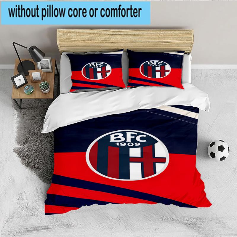 3PCS Football Bologna Bedding set,Ideal For1pc Duvet Cover And 2pcs Pillowcases Perfect for Christmas gift,Ideal for Bedroom, Dormitory