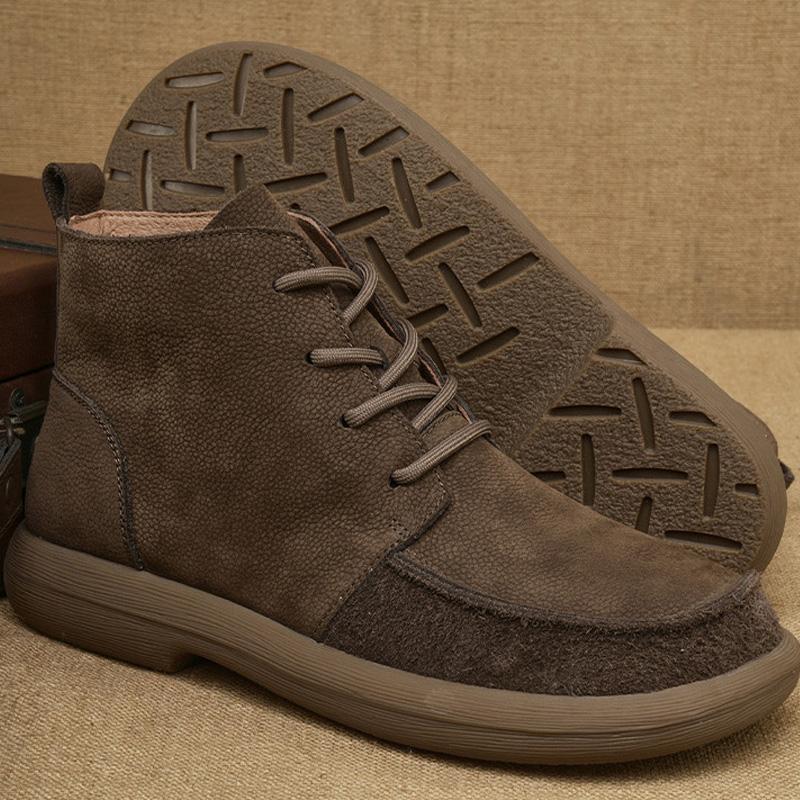 Men's boots 2025 spring new cowhide thick-soled non-slip natural leather soft Chelsea single short boots wide barefoot shoes