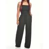 Flat Shoulder Wrap Chest Wide Leg Jumpsuit Square Shoulder