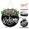 Welcome Door Sign Black Color Wreath Round Shape Hanging Welcome Doorplate for Home