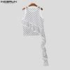 INCERUN Men Sleeveless See Through Mesh Sheer Ruffled Polka Dot Tank Tops