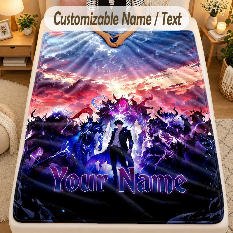 Flannel BlanketSolo Leveling Custom Name Text Personalized Soft Warm Throw Blanket Home Decor Gift
