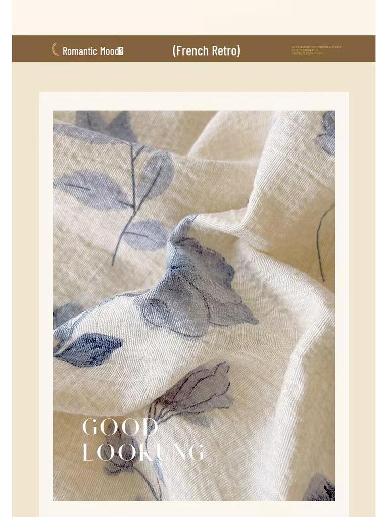 Retro-Stil Rutschfeste Weiche Leinen-Baumwolle Spannbettlaken, Doppellagige Crinkle-Gaze, Schrumpffrei, Atmungsaktiv, Verdickte Tagesdecke R