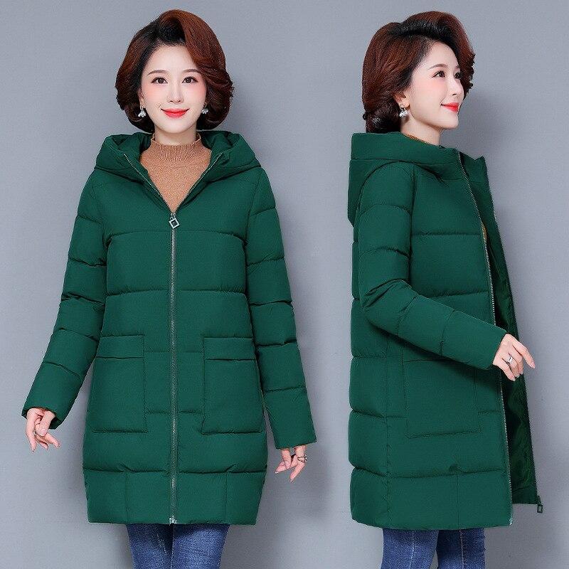 M-5XL Jachetă căptușită cu puf pentru mamă de vârstă mijlocie, cu glugă, parkas din bumbac, cu glugă, călduroasă, pentru femei, doudoune femme