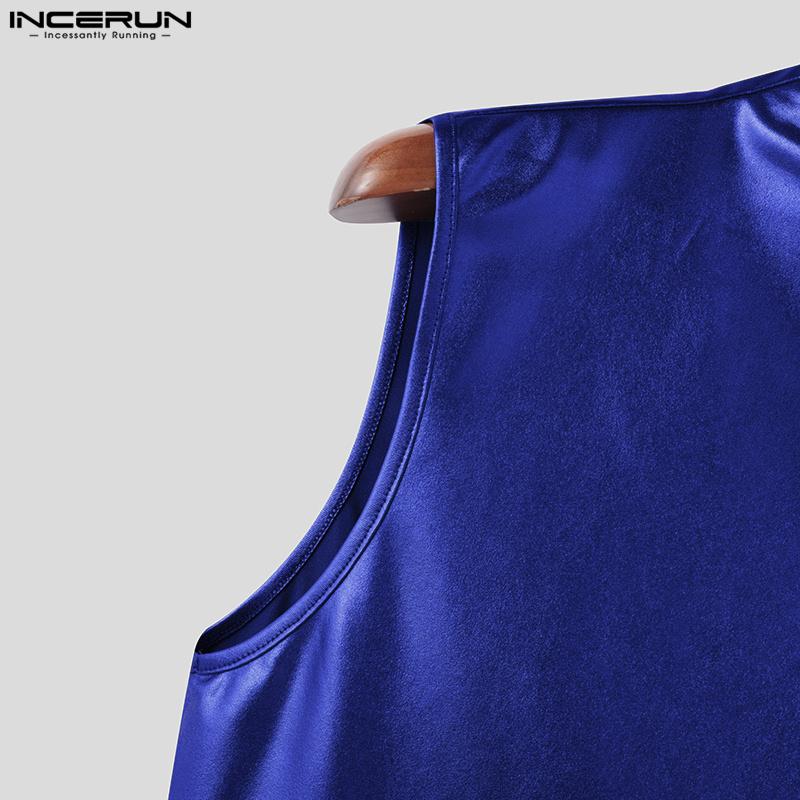 INCERUN Débardeurs Slim de Fête Irréguliers Lisses à Paillettes Sans Manches pour Homme