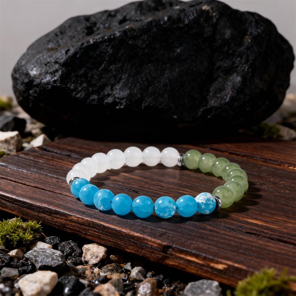 Festive Gifts White Jade Prehnite Blue Cracked Agate Beaded Bracelet Natural Fashion Jewelry For Men Women Daily Wear Gift