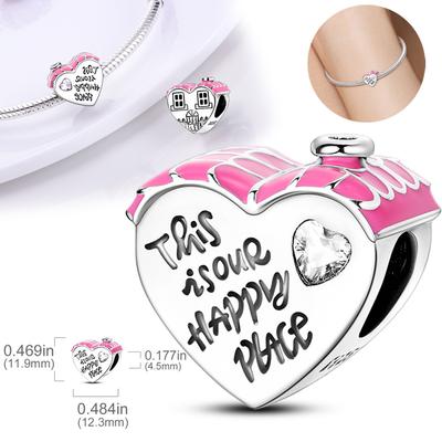 Original Charms Copper Pink Happy Heart-Shaped House Beads Fit Charm Plata Bracelets For Women Jewelry Making Fine Gifts