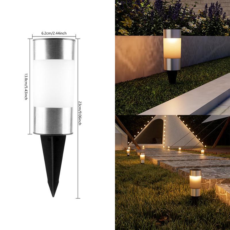3pcs Solar LED Lawn Light Cylindrical Stainless Steel LED Landscape Decorative Lighting Waterproof for Courtyard Garden Sidewalk 3pcs