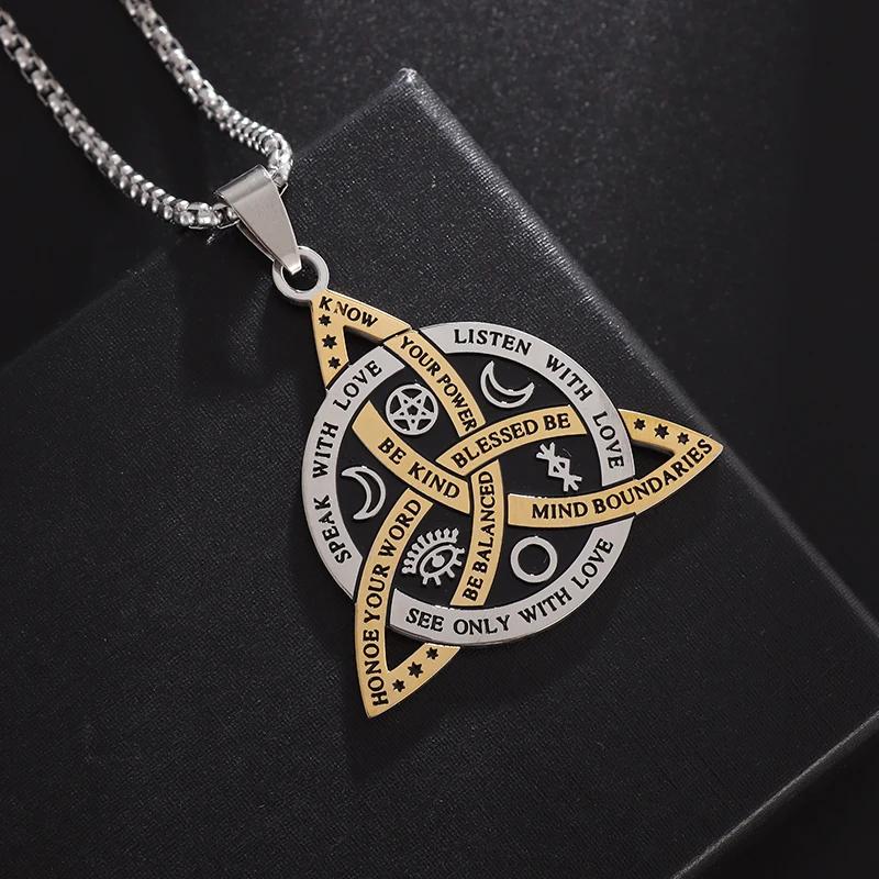 Stainless Steel Trinity Celtic Knot Nordic Rune Pendant Necklace Retro Ethnic Irish Knot Lucky Amulet Jewelry for Men