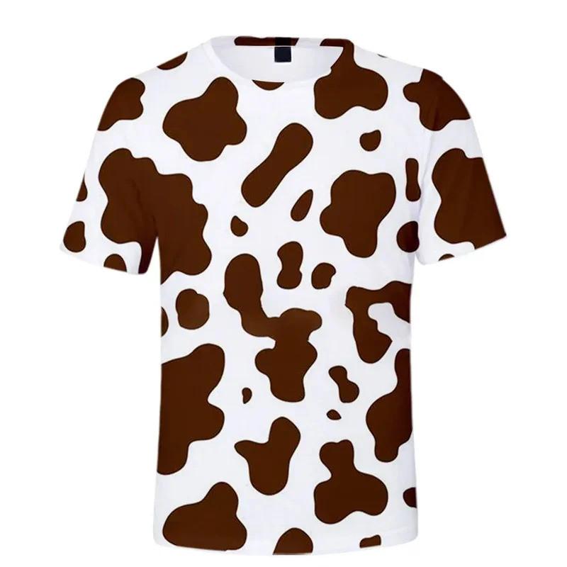 Camiseta Casual de Manga Curta Estampada 3D de Vaca Colorida Fofa para Crianças, Solta, Estilo Rua, Uso Diário, ao Ar Livre, Feriados, para Meninos e Meninas