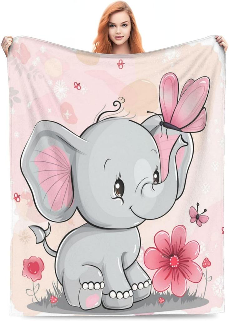 Elephant Blanket Gifts for Women Girls Super Soft Cozy Elephant Throw Blanket Warm Fuzzy Plush Fleece Bedding Decor Blanket