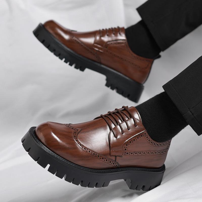 Leather shoes men's 2025 new autumn fashion men's casual Brock British casual wedding groom shoes