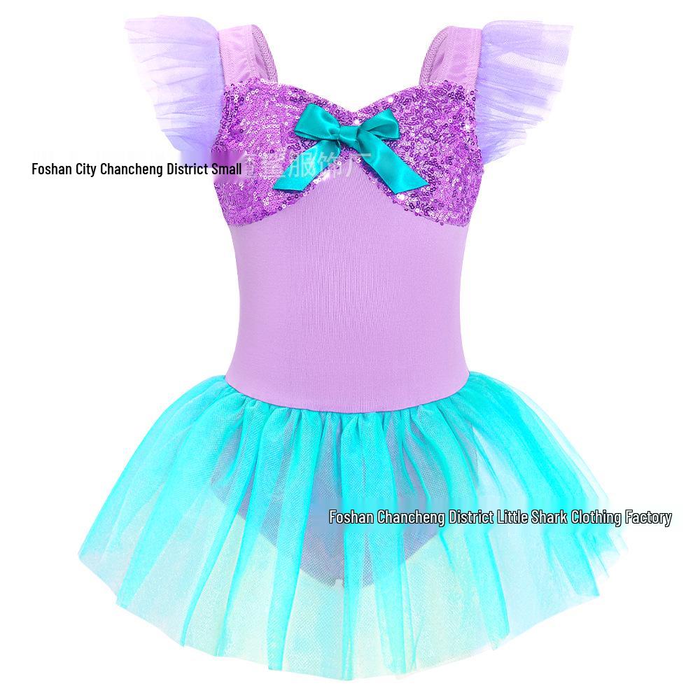 Girls Sequined Ballet Princess Dress with Puffy Skirt 110 cm фиолетовый