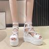 Fashion Wedges 13cm Super High Heels Sandals Thick Bottom Fashion Height Increase Cross Strap Fish Mouth Women's Shoes Casual Sandales