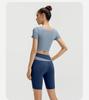 Women's Contrast Color Yoga Set: Navel-Baring Short Top & High Waist Hip-Lifting Pants for Spring/Summer Fitness & Running.