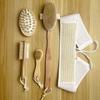 Ensemble de Brosse Corporelle à Poils Secs pour Drainage Lymphatique et Exfoliation de la Peau - Ensemble Spa à Poils Naturels - Brosse pour le Dos à Manche Long, Masseur et Exfoliant Facial