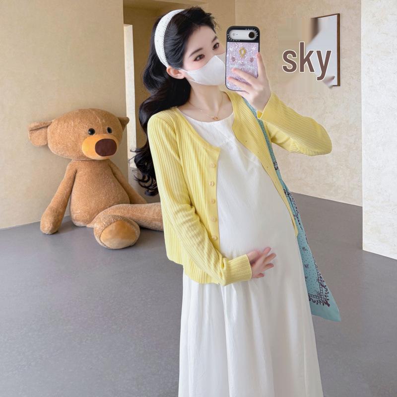 Maternity Solid Color Sleeveless Dress with Ice Silk Sun Protection Shirt - Spring/Summer 2026 Two-Piece Set XL