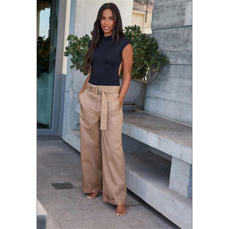 

Export Original Order Leftover Stock British Single Autumn New Arrival Woven Cotton Pocket Minimalist Slimming Commuting Women s Wide Leg Pants Khaki 16p