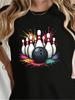 Women Casual Bowling Graphic T Shirt Short Sleeve Crew Neck Summer Spring Top with Vibrant Bowling Ball Pins Design Allseason Tshirt Vibrant Graphic S