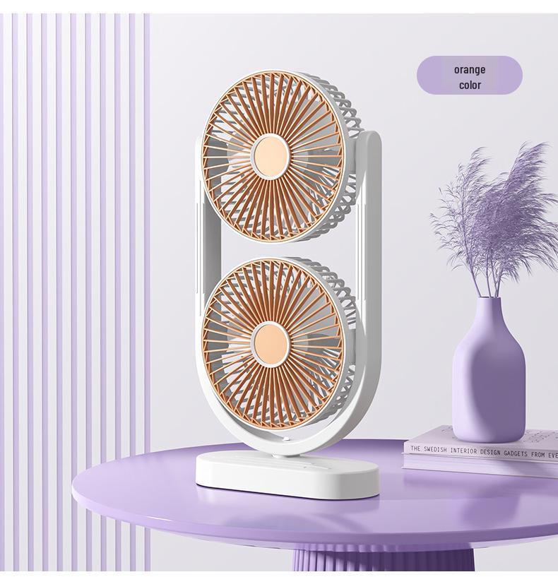 Dual-Head USB Fan with Night Light, Five Speeds & Oscillation for Outdoor Camping