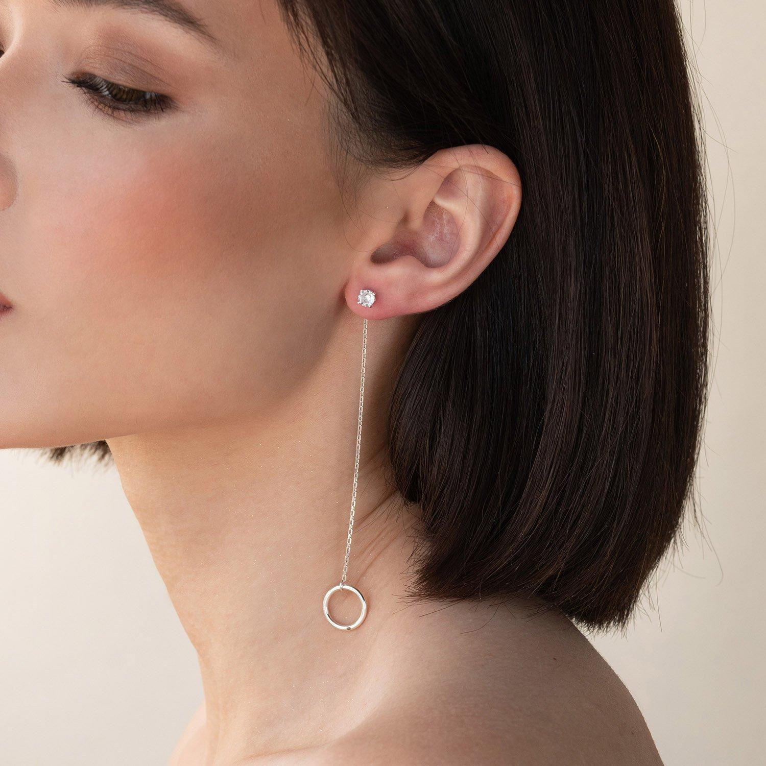 

Срібні сережки 2 в 1 Кругообіг на ланцюжку (фіаніти) Oniks срібний