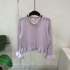 C S In The Room Lotik Round neCk Frill Crop Long Sleeve Knit 3Color