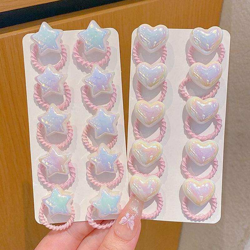 10/30pcs Cute Baby Girl Hair Circle Pearl Love Heart Star Hair Ties High Elasticity Durable Rubber Band Kids Hair Ropes Headwear