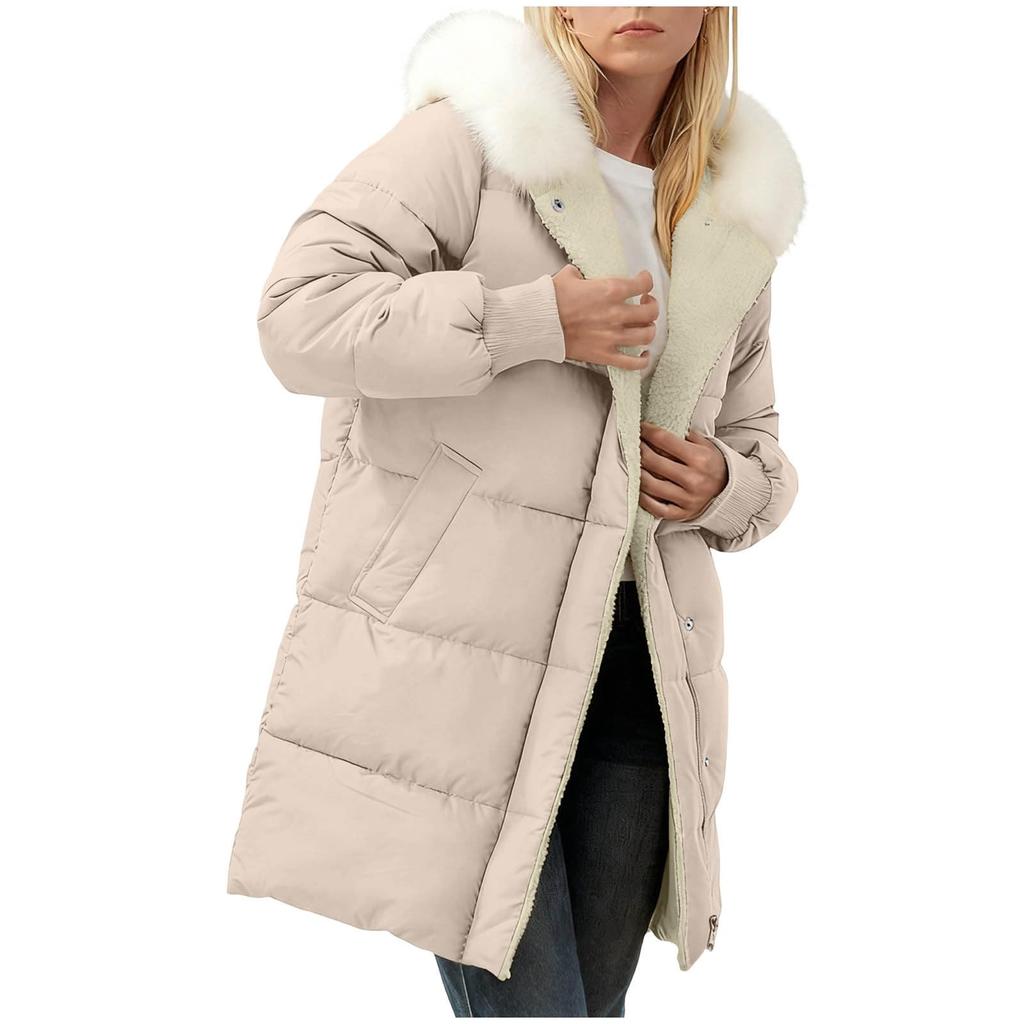 Damska Moda Zimowa Jednolity Kolor Długi Rękaw Kaptur Długi Zamek Bawełniana Kurtka Ciepły Płaszcz Kurtka Puchowa