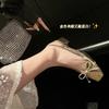 Fairy style sequins thick heel Mary Jane shoes bow dress high heels half bag head sandals women's 2024 new