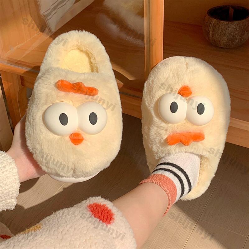 Fashion Women Cute Cartoon Indoor Slippers Funny Winter Plush Warm Fluffy Shoes Female Fashion Casual Soft Bottom Warm Cotton Slippers
