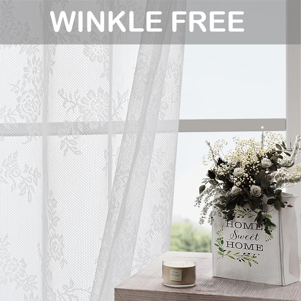 1/2 Panels Sheer Curtains Floral Semi Transparent Light Filtering Rod Pocket Voile Drapes Window Curtain for Bedroom Living Room