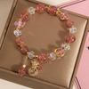 1 lucky bag pink strawberry stone bracelet with heart-shaped pendant and golden beads - shiny embellishments, adjustable elastic strap, playful design