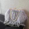 Yogodlns Luxuriöse Abendtasche aus Kunstfell Flauschige Einfarbige Schultertasche Große Kapazität Perlenhenkel Clutch Umhängetasche für Damen
