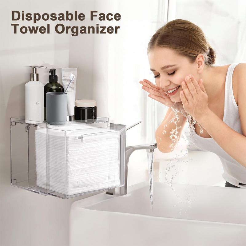 Facial Towel Storage Box Acrylic Towel Bin With Drawer Wall Mounted Facial Towel Container Cosmetic Organizer Box For Face