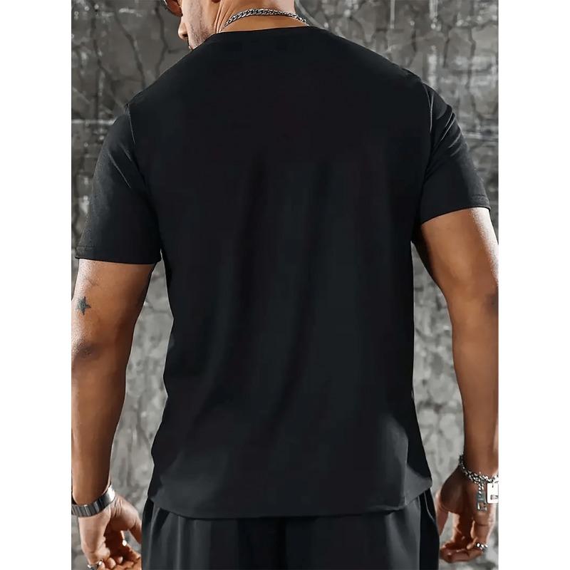 European sizes Men's Edgy Metal Skull Print T-Shirt - Gothic Heavy-Duty Short Sleeve Round Neck Top  | Machine-Washable Summer Casual Wear