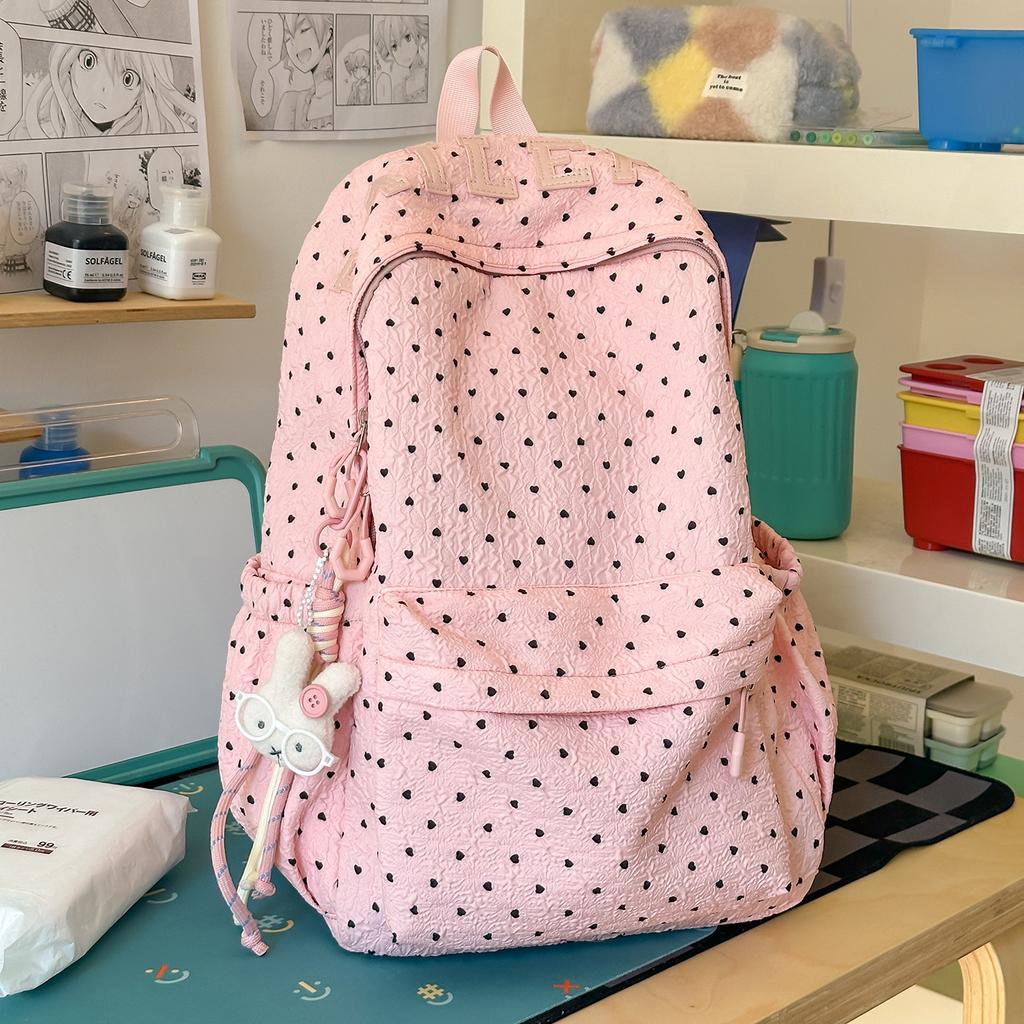 Schoolbag new spring outing high value literary and artistic fan polka dot leisure student schoolbag female niche versatile fresh backpack