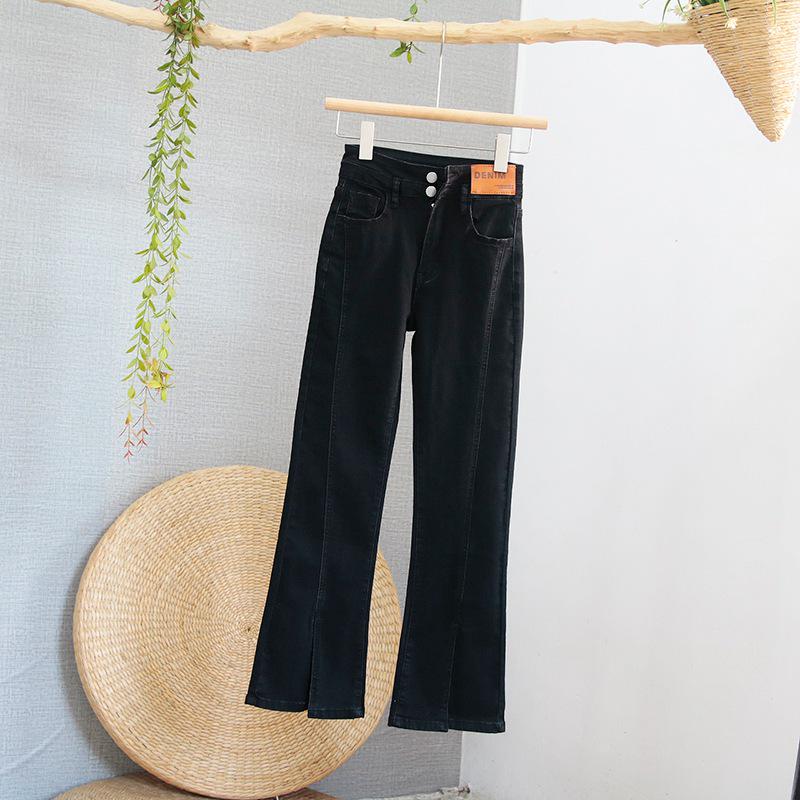 

Маленькие расклешенные джинсовые брюки с высокой талией и эластичным дизайном на двух пуговицах Large